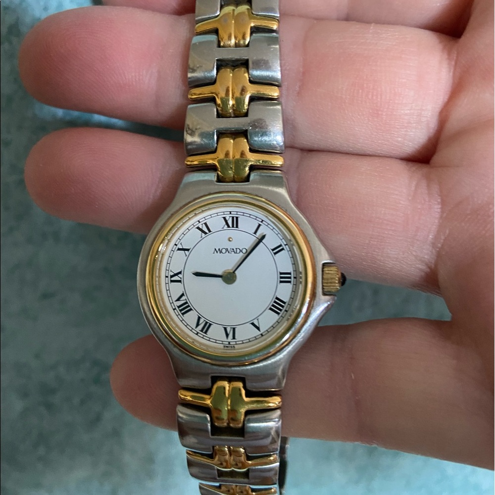 Authentic Movado womens two-tone quartz watch. Good used condition.
